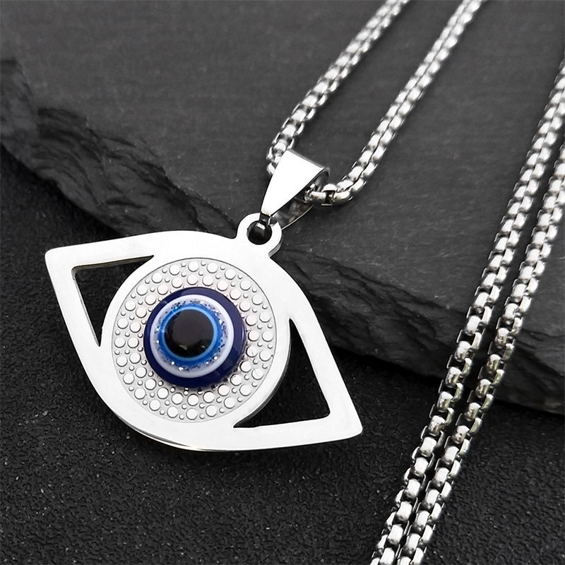 Steel Chain - Colar Islâmico Hamsa Olho Grego Azul
